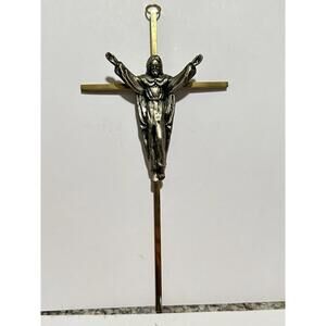 Vintage Brass Crucifix Wall Cross Silver Toned Christ Figure Catholic Religious
